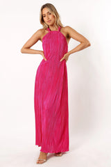 Melody Plisse Halter Maxi Dress Pink