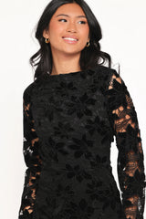 Cynthia Velvet Lace Mini Dress Black