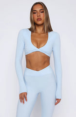 Over The Line Long Sleeve Crop Baby Blue