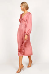 Noelle Twist Front Pleated Midi Dress Blush