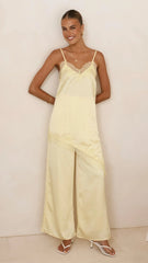 Hayleigh Asymmetrical Top and Pants Set Yellow Lace