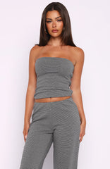 Happy It Happened Strapless Top Grey White Stripe