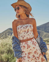Dusk Prism Smocked Floral Crop Tube Top
