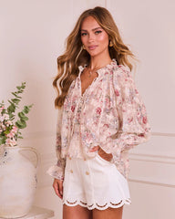 Ethereal Darling Split Neck Tie Floral Blouse