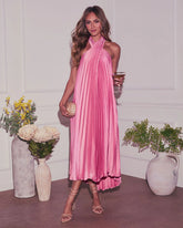 Sunlit Dream Pleated Halter Dress