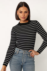 Stacie Ribbed Knit Top Black Stripe