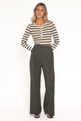 Hayden Pleated Wide Leg Pant Dark Olive