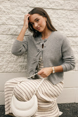 Wilde Bow Front Cardigan Light Grey