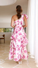 Odilie One Shoulder Maxi Dress Pink Floral