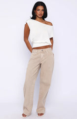 Cant Change My Mind Off Shoulder Cinched Top Off White