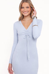 Irene Long Sleeve Midi Dress Pale Blue