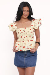 Remira Smocked Ruffle Top Yellow Cherry