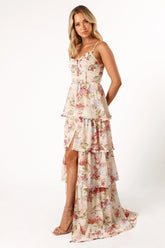 Mito Tiered Maxi Dress Cream Floral
