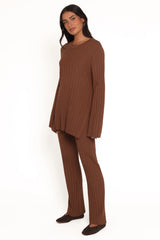 Silvie Long Sleeve Knitted Set Chocolate