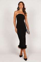 Clara Feather Trim Midi Dress Black