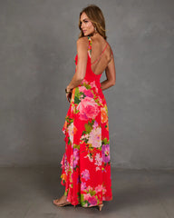 Romantic Blossom Floral Chiffon Maxi Dress