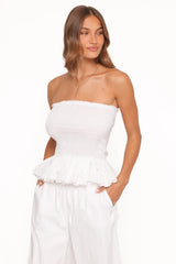 Stori Shirred Top White Broderie