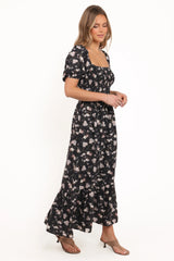 Cecelia Puff Sleeve Maxi Dress Black Floral