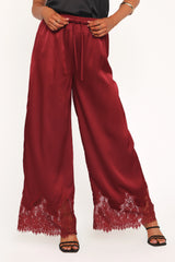 Viola Drawstring Wide Leg Pant Wine