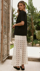 Onella Semi Sheer Maxi Skirt Cream Black Polka Dot