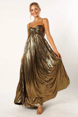 Kanthro Pleated Maxi Dress Gold