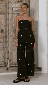 Kailani Strapless Top and Pants Set Black White Polka