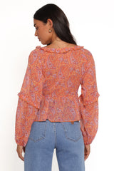 Isolt Tie Front Top Orange Paisley