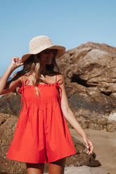 Liora Pleated Romper Red