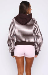 Verano Sixteen Maria Boxy Zip Front Hoodie Pink Choc Stripe