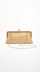 Clip Top Woven Soft Rectangle Clutch Camel