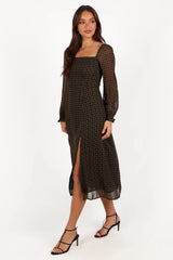 Ettie Long Sleeve Midi Dress Pine Tan