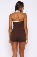 Doing My Best Ribbed Halter Top Chocolate