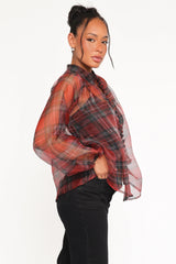 Marni Organza Top Red Plaid