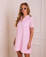 Sweet Line Striped Mini Shirt Dress