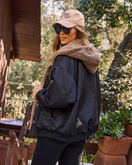 Campus Oversized Faux Fur Lined Bomber Jacket