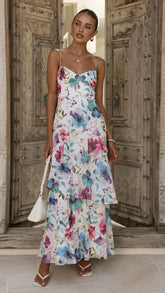 Ami Maxi Dress Blue Pink Floral