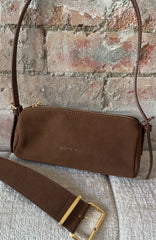 Gannon Shoulder Bag Chocolate Faux Suede