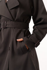 Billy Button Front Trench Coat Charcoal