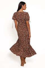 Zina Maxi Dress Brown Ditsy Floral