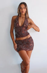 Capri Cove Beaded Mini Skirt Chocolate