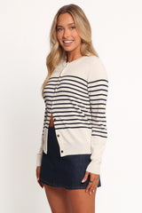 Gavi Button Front Striped Cardigan Off White Navy