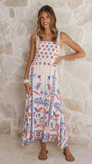 Michaela Maxi Dress Blue Red Floral