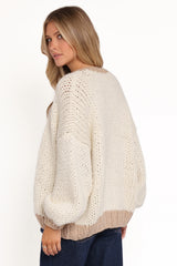 Anige Contrast Trim Cardigan Cream