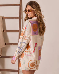 Postcard Sent Stamp Print Button Down Top
