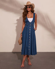 Western Indigo Denim Overall Maxi Dress