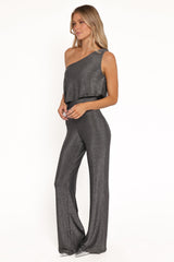 Anna One Shoulder Lurex Jumpsuit Black Silver