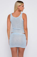 Down For Me Sequin Knit Top Ice Blue