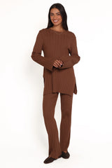 Silvie Long Sleeve Knitted Set Chocolate