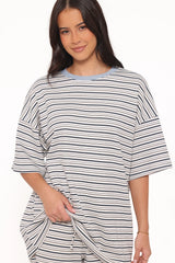 Hellen Stripe Short Set Blue Cream Stripe