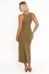 Aspen Button Up Knit Dress Olive